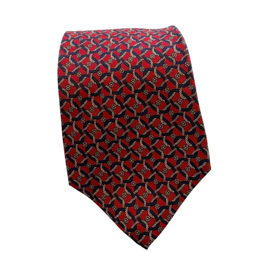 Claybrooke Silk Necktie Men Red Navy Geometric Rope Pattern Classic Business Tie